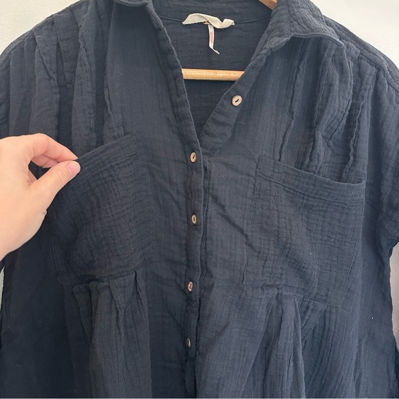 Free People The Voyager Shirt Dress Black XS Button Front Pleated Cotton Pockets - Picture 5 of 10